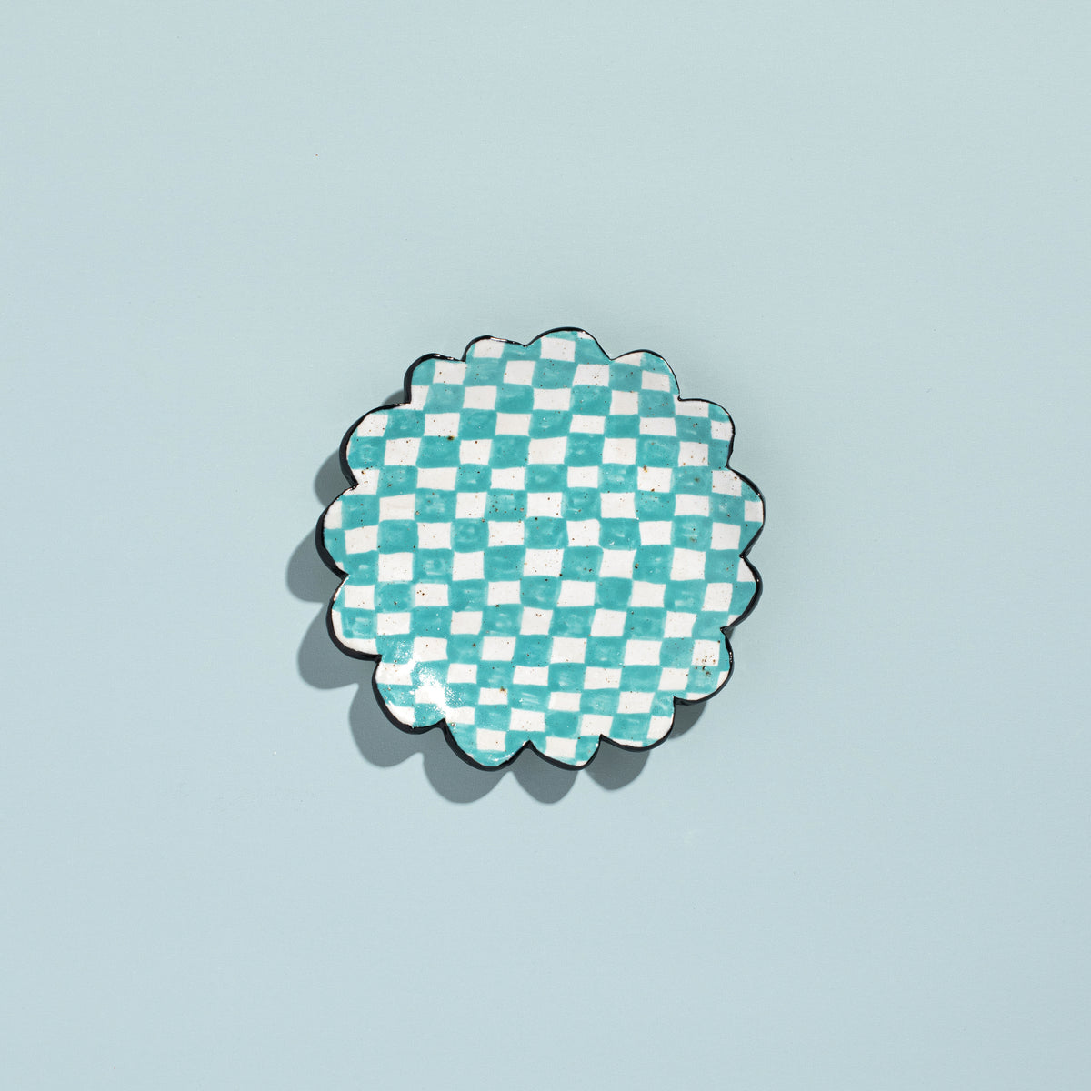 Large Checked Dish (Teal Check)