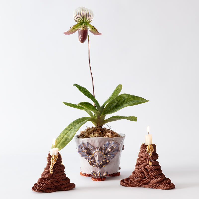 Terra Temple Candlestick With Gold Desire Drip (Short) II