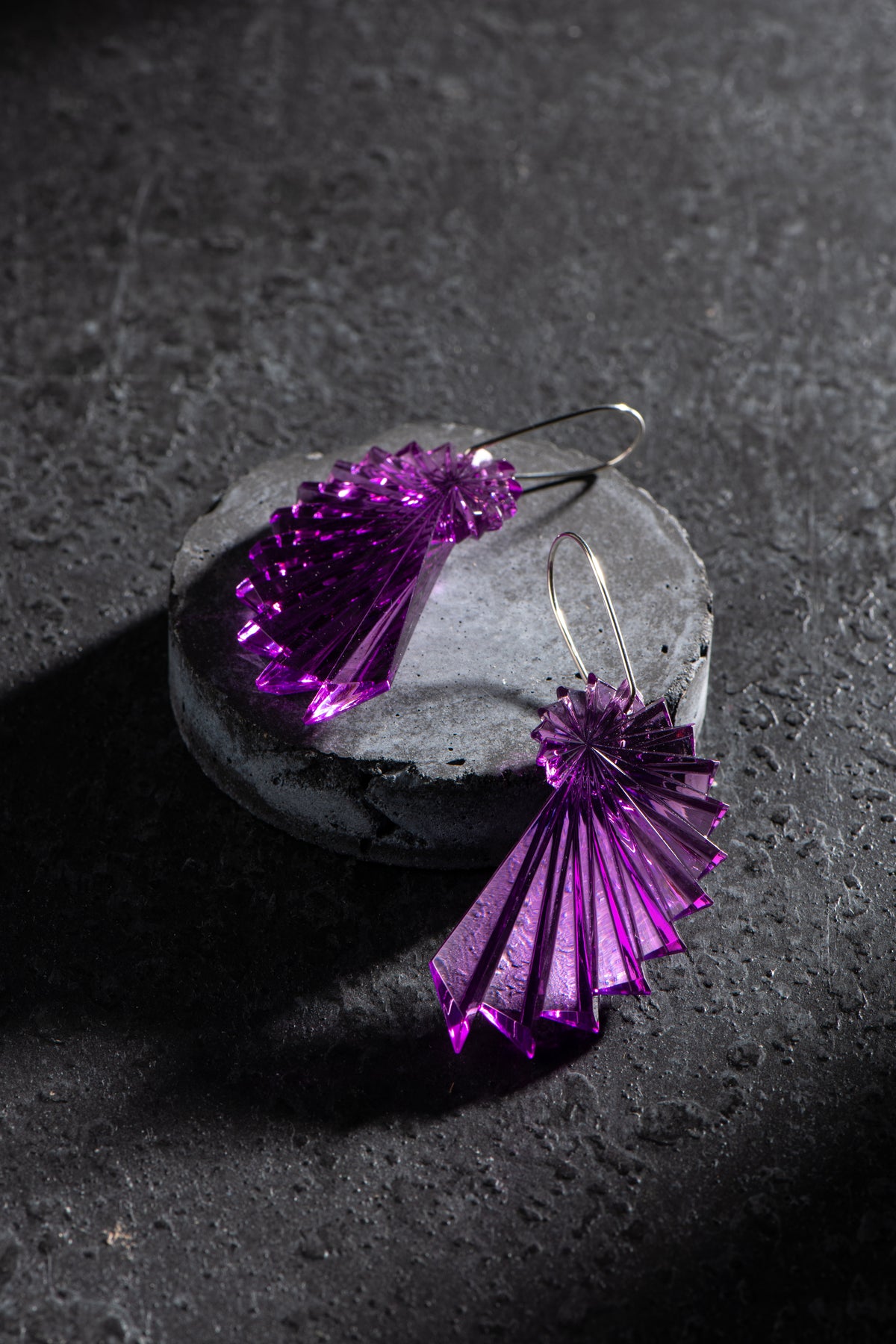1980s West German Scrolled Acrylic Earrings (purple)
