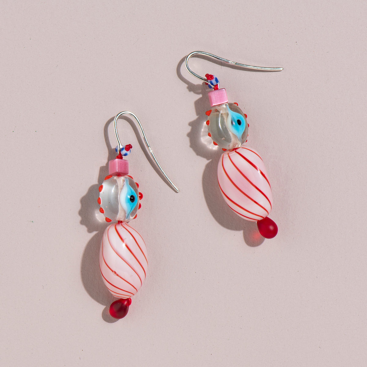 Fancy Earrings (pink+red swirls)