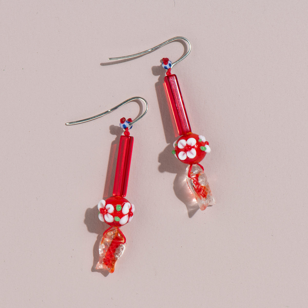 Fancy Earrings (red flowers+fish)