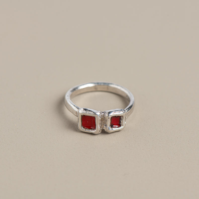 Mod Squares Enamel Ring (Cheery Cherry)