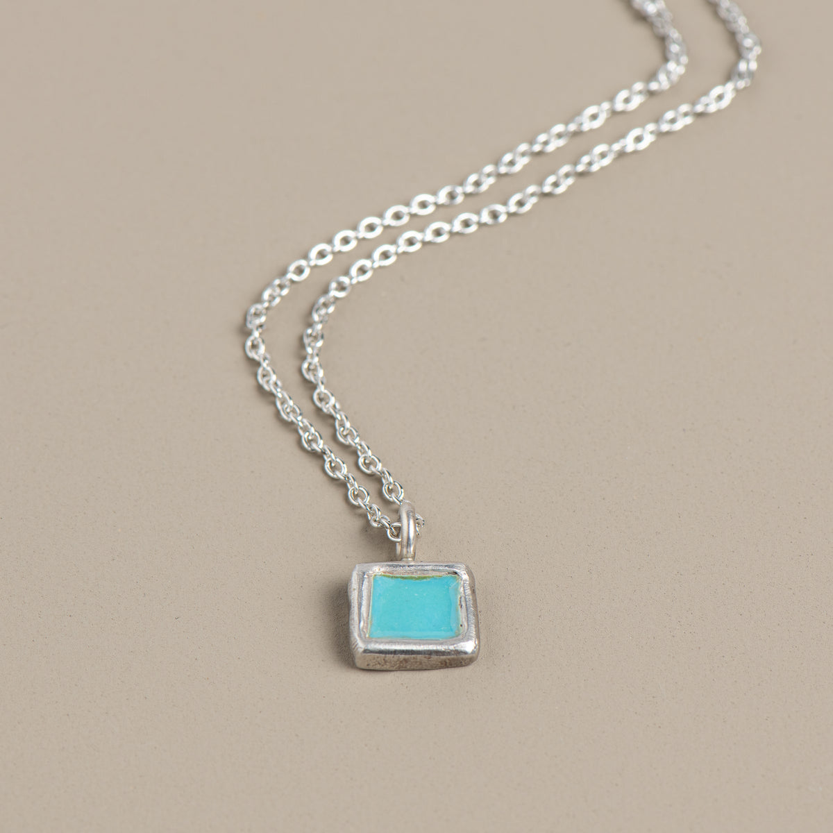 Mod Square Enamel Necklace (Aqua)