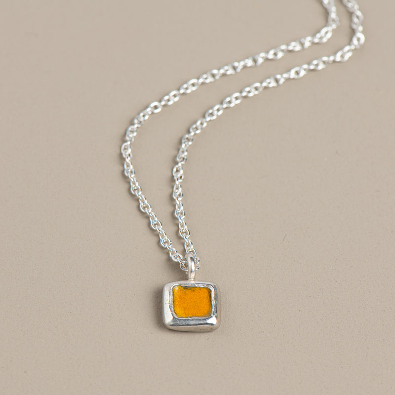 Mod Square Enamel Necklace (Marigold)