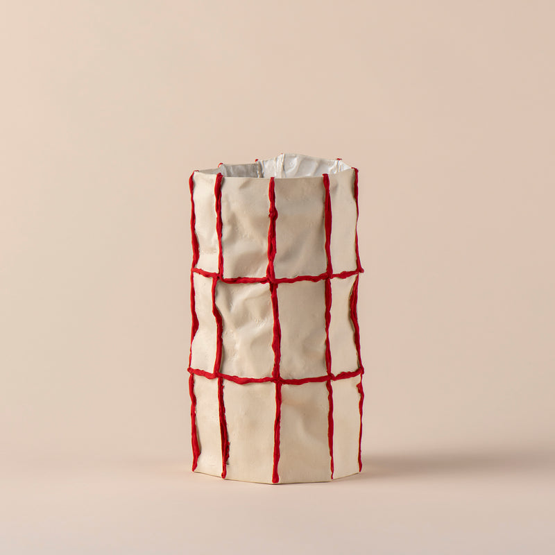 Tile Vessel (White with Red Seams)