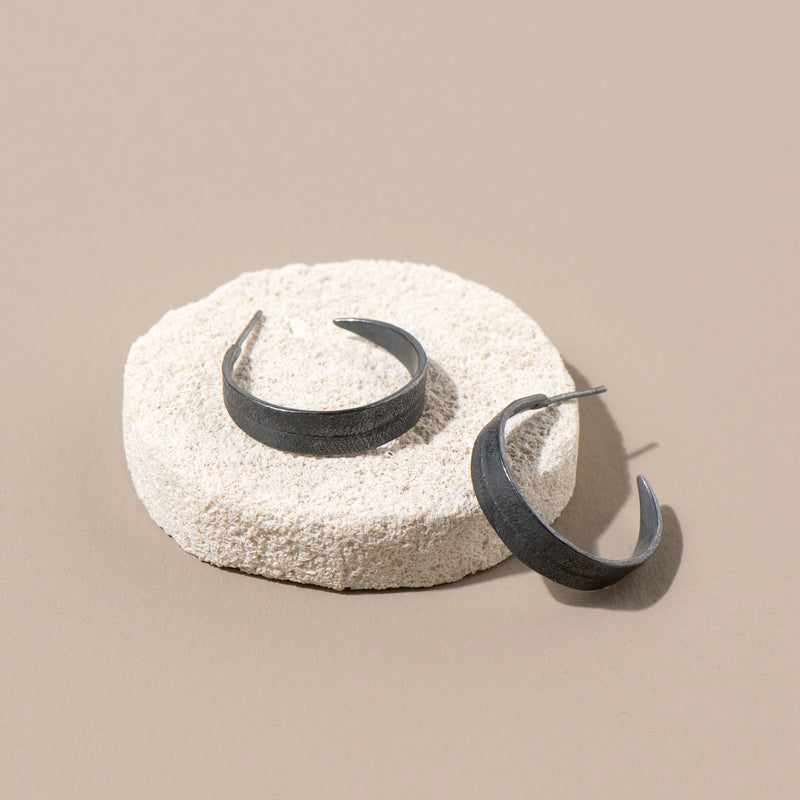 Gum Leaves Hoop Earrings (oxidised silver)