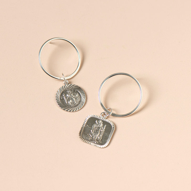 Mismatched Large St Christopher Earrings