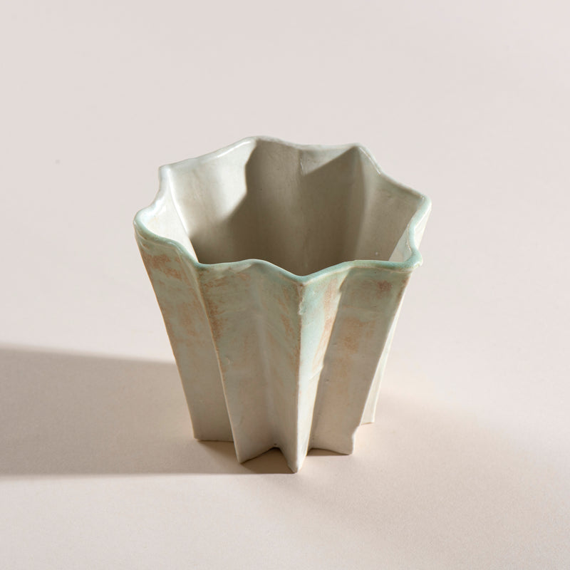 Wide Folded Vase (white + Pale green)