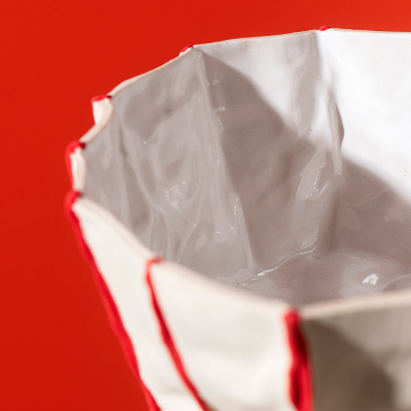 Tile Vessel (White with Red Seams)