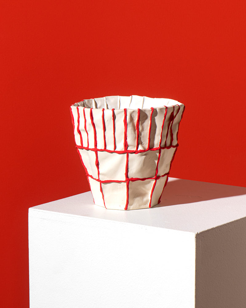 Tile Vessel (White with Red Seams)
