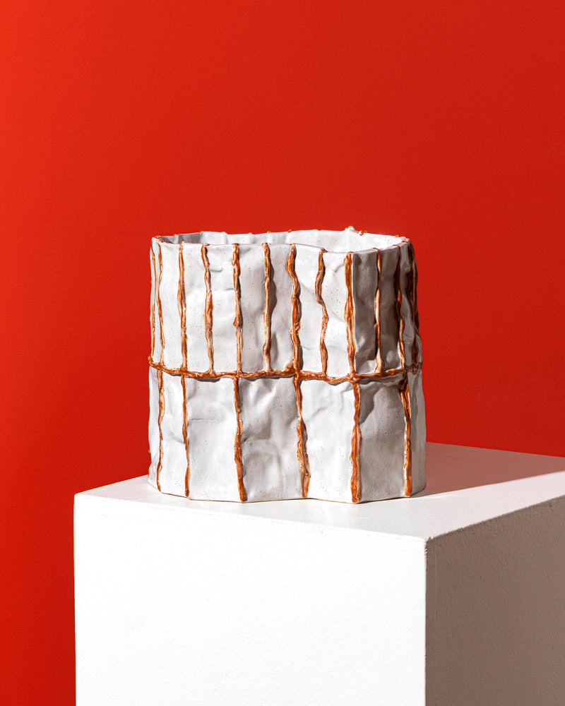 Tile Vessel (White Gloss + Brown Seams)