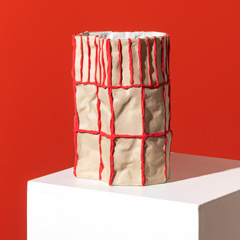 Tile Vessel (Biscuit + Red Seams)