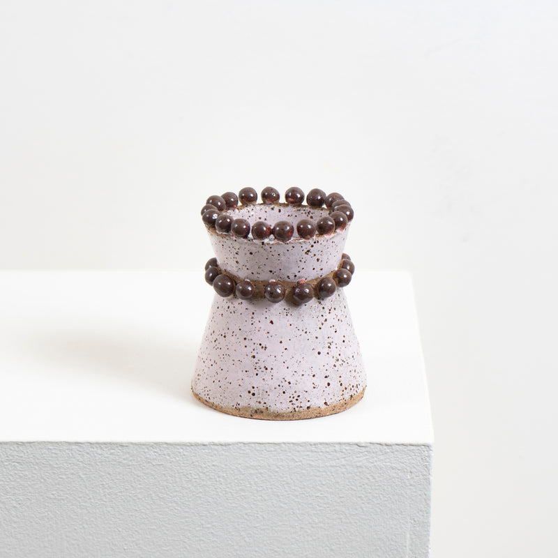 Flared Beaded Vase (white + brown)