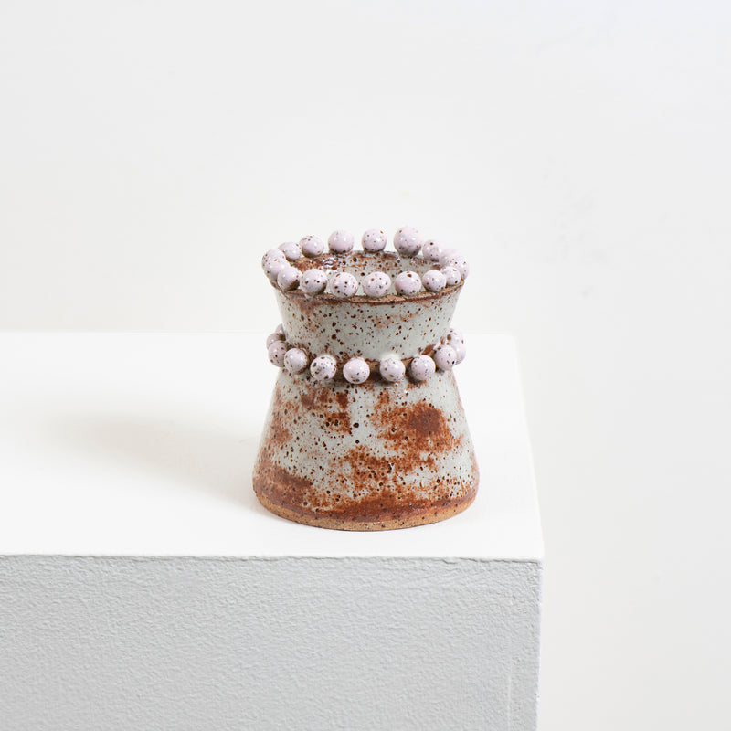 Flared Beaded Vase (brown + pink)