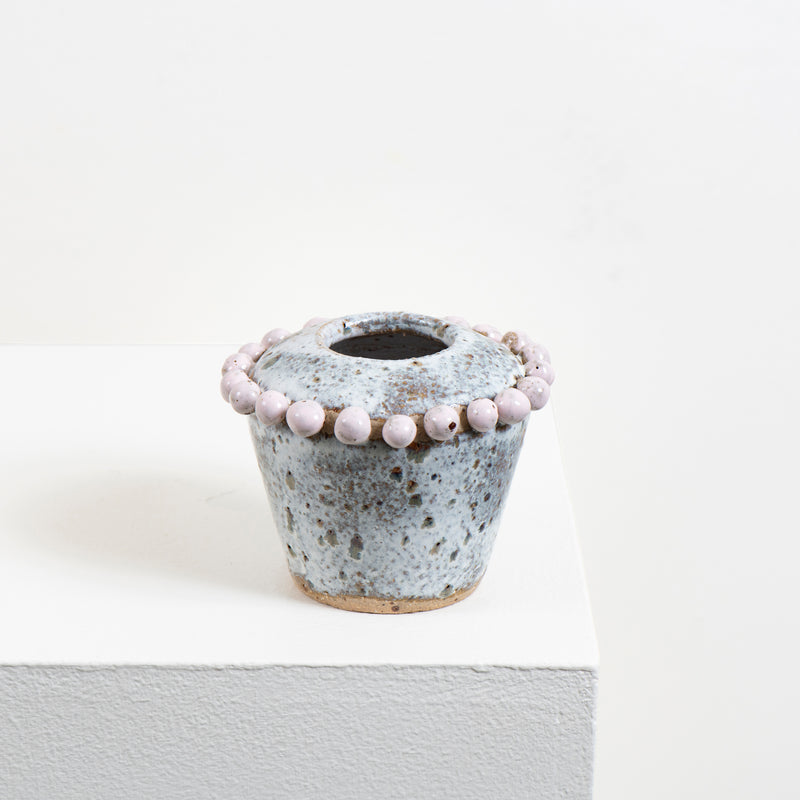 Small Beaded Vase (white + pink)