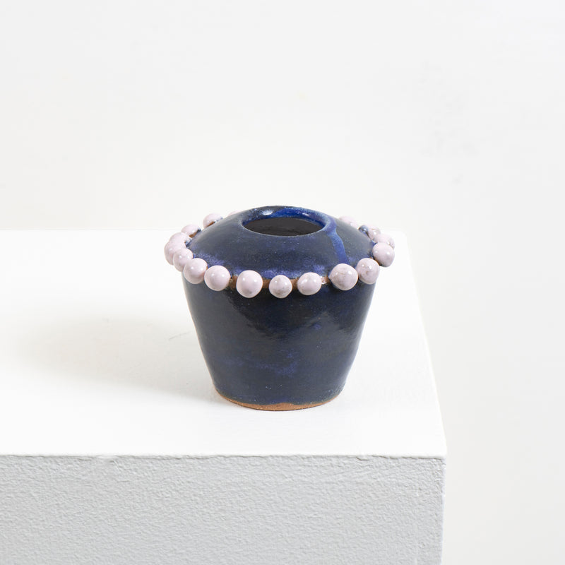 Small Beaded Vase (blue + pink)