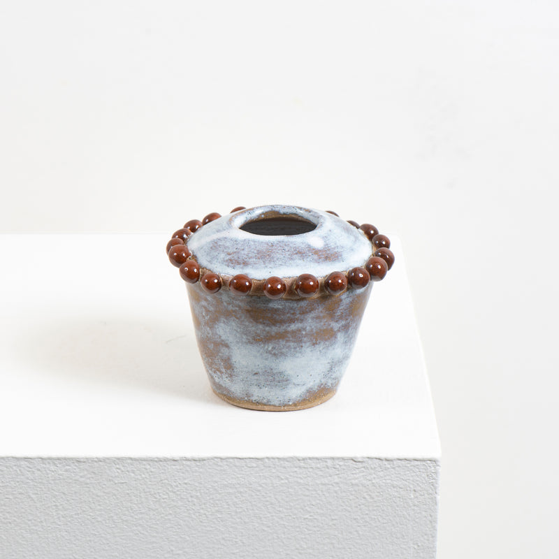 Small Beaded Vase (white + brown)