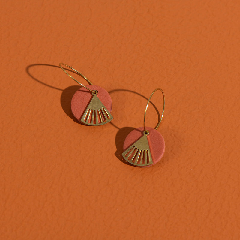 Small Round + Gold Fan Earrings (terracotta)