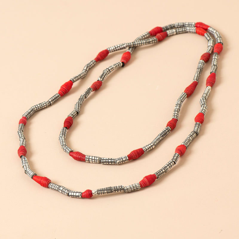 Double String Necklace (check with red)