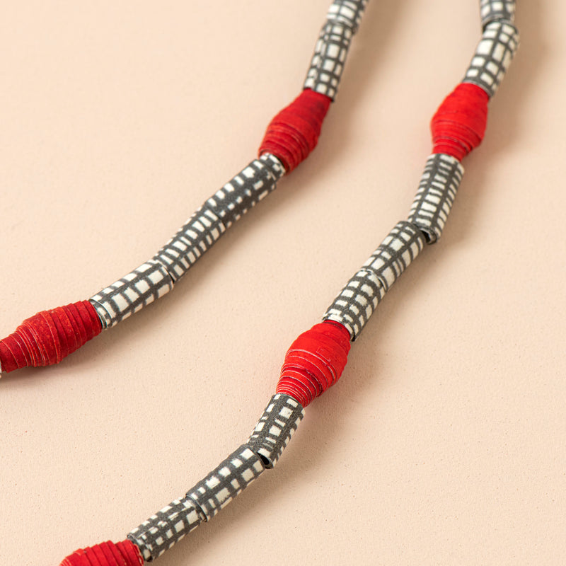 Double String Necklace (check with red)