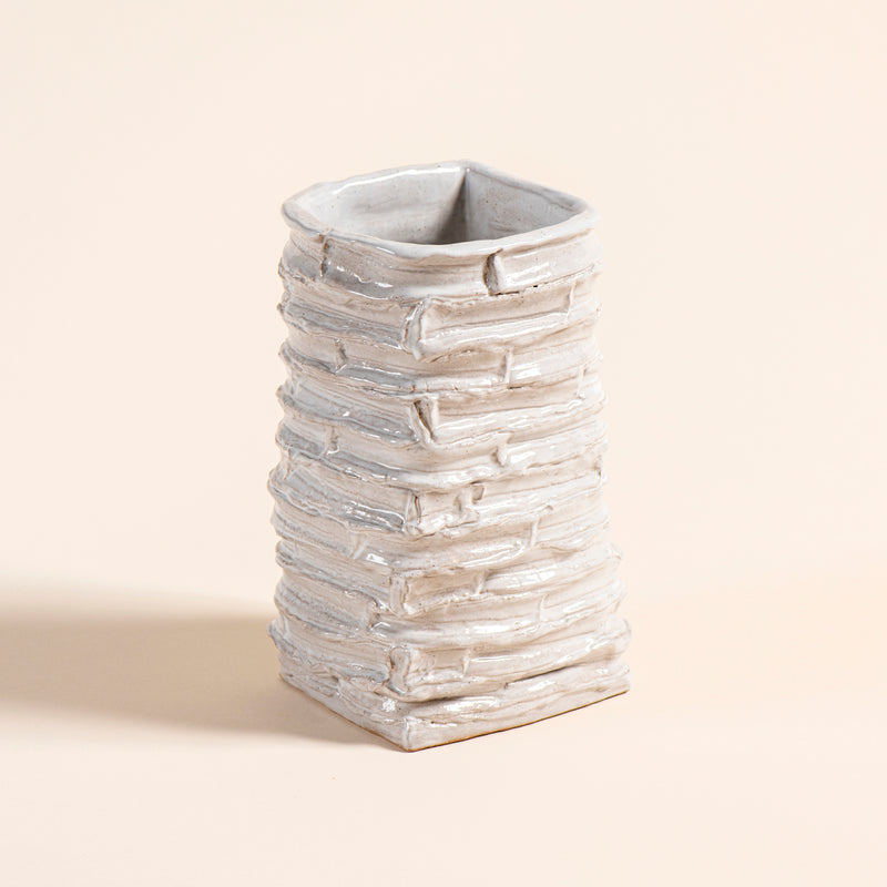 Curved Brick Vessel (White Gloss)