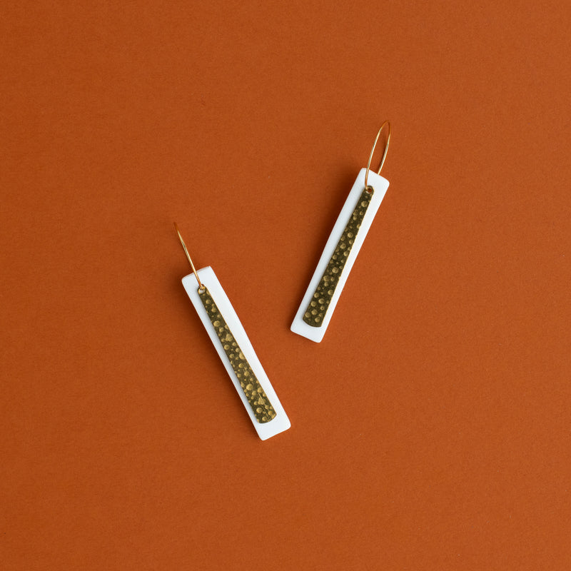 Long Bar + Brass Earring (white)