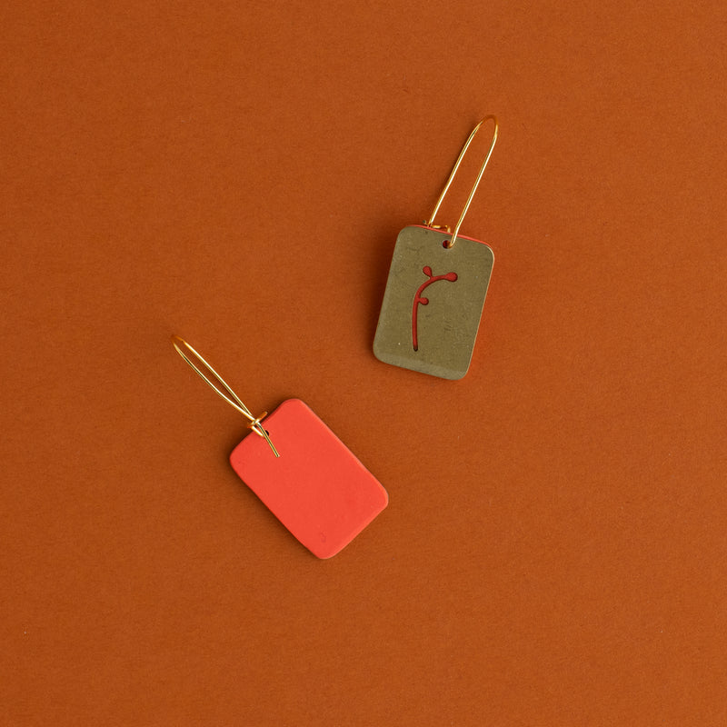 Rectangle Cut Out Earring (coral)