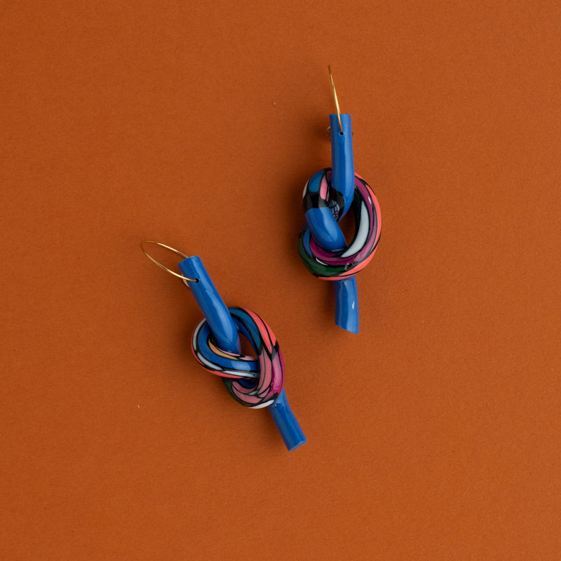 Knots + Brass Dangle Earrings (gloss blue)