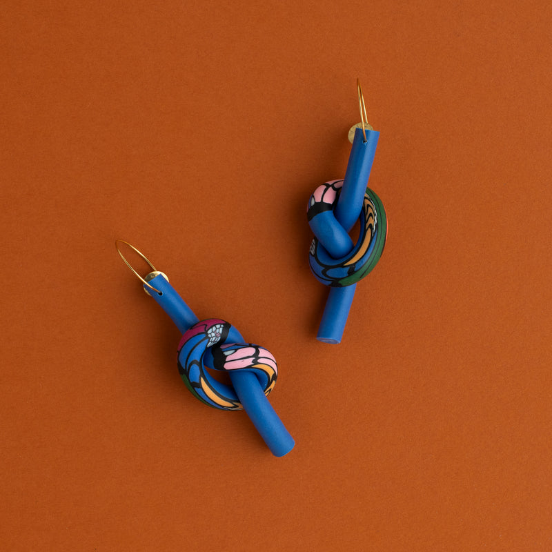 Knots + Brass Dangle Earrings (matte blue)