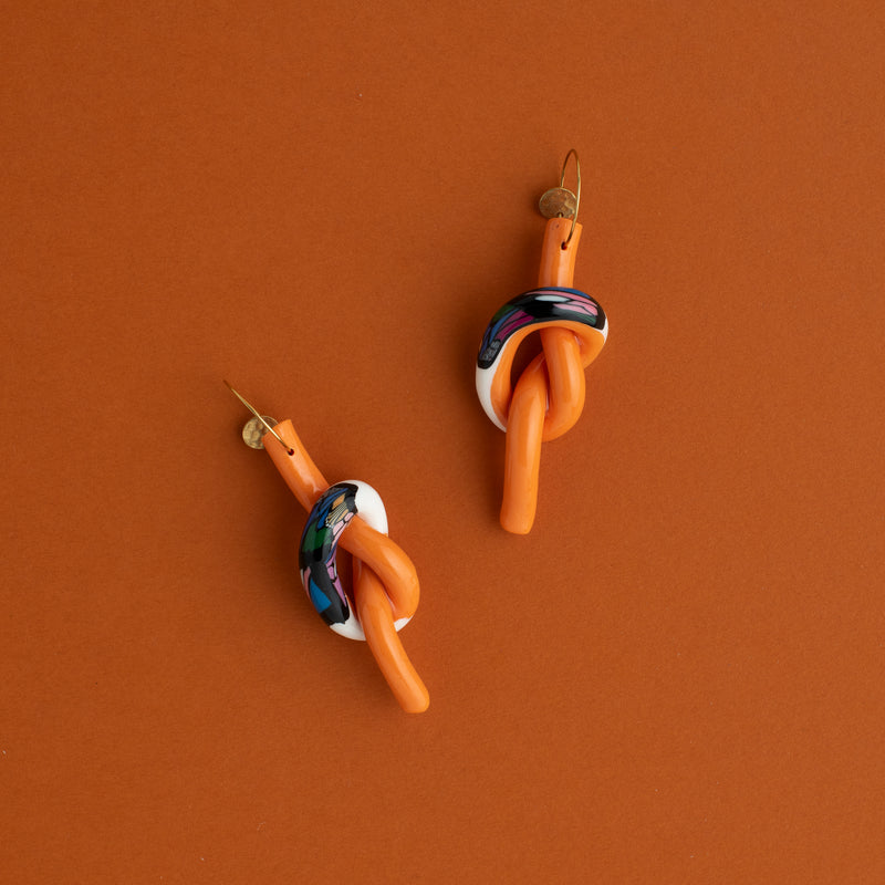 Knots + Brass Dangle Earrings (orange)