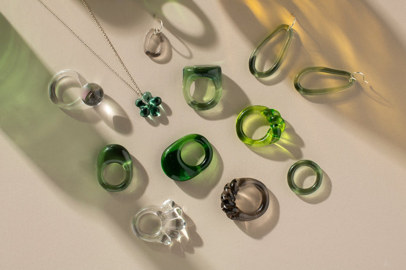 Orb Ring (clear + bottle green)