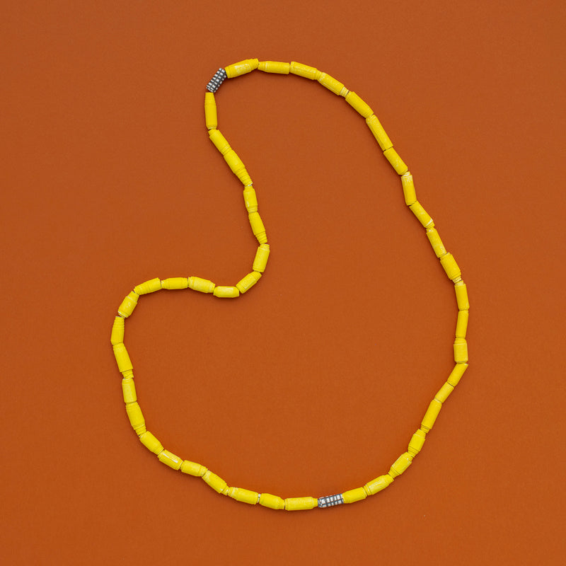 Single String Necklace (yellow, black + white check)