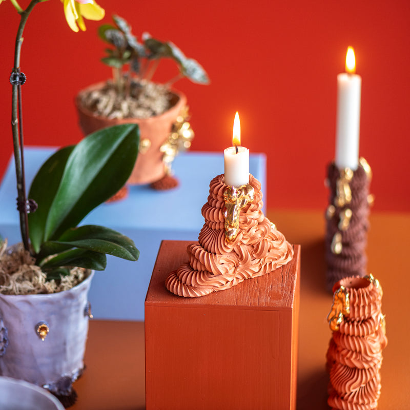 Terra Temple Candlestick With Gold Desire Drip (Petite)