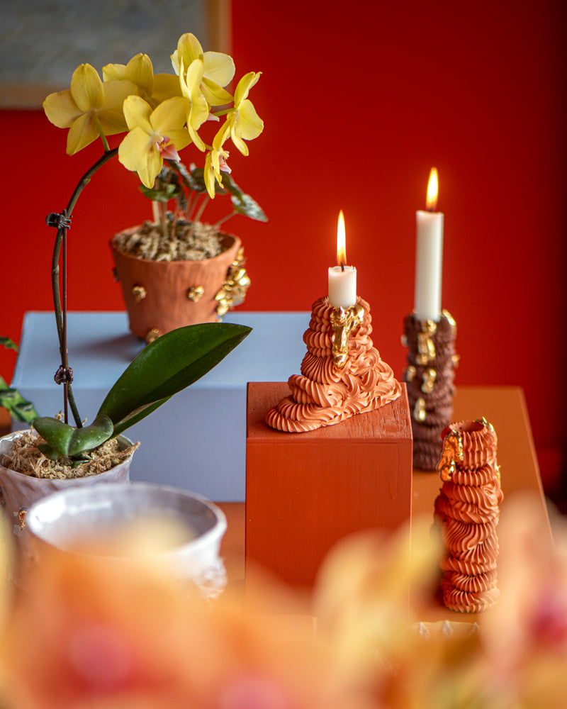 Terra Temple Candlestick With Gold Desire Drip (Short) II