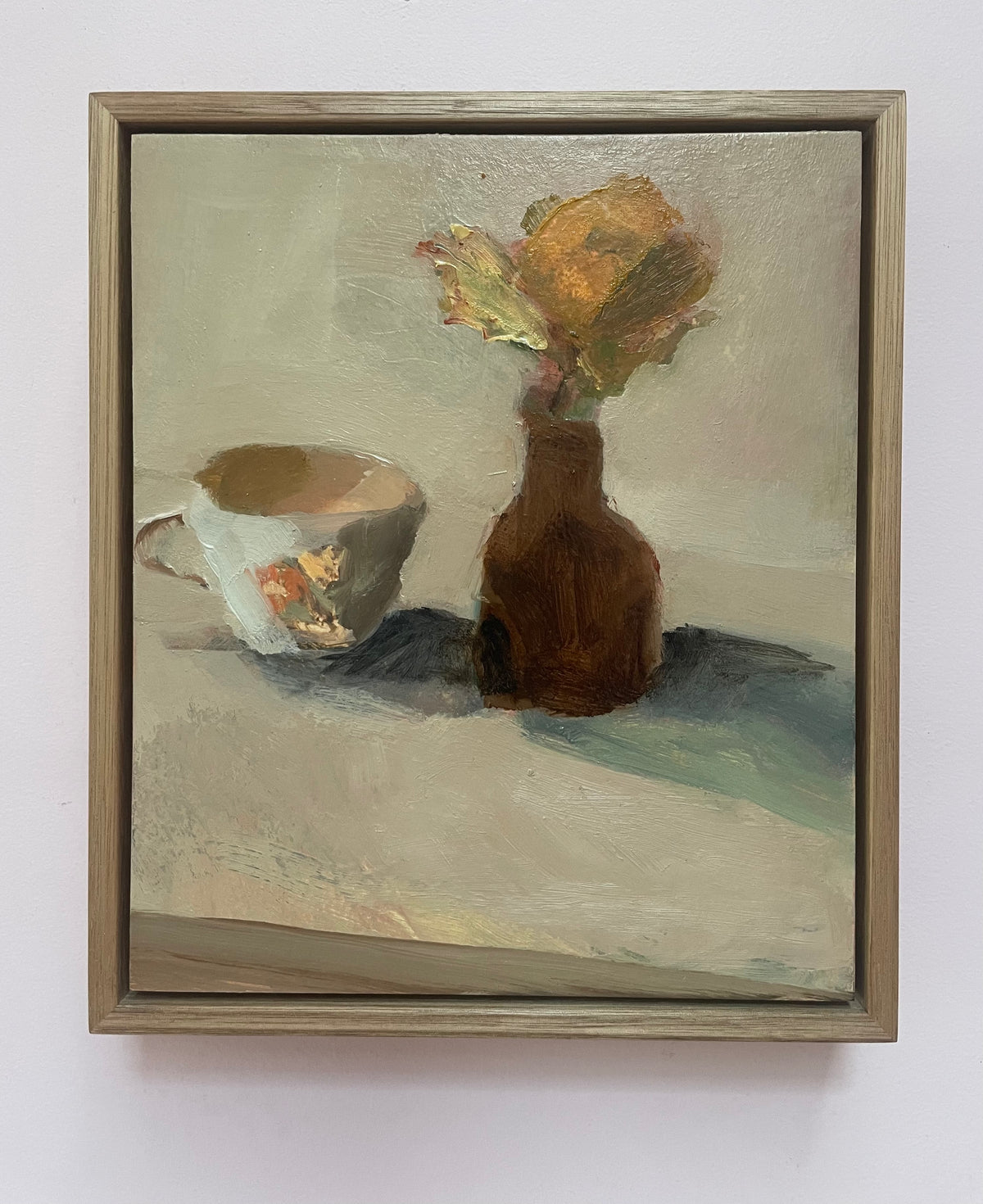 Arrangement With Cup and Brown Vase