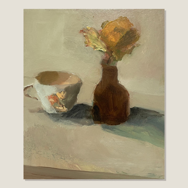 Arrangement With Cup and Brown Vase