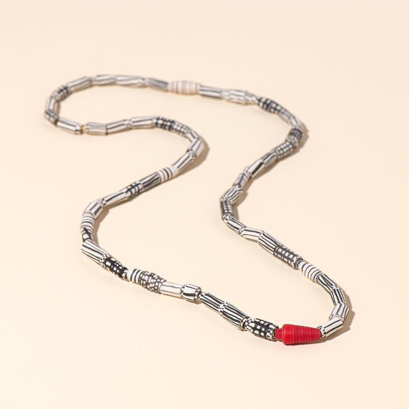 Single String Necklace (black + white + red)