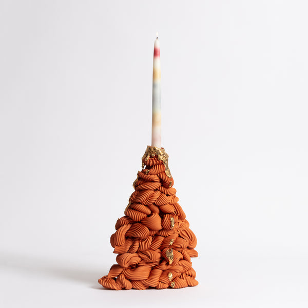 Terra.Cotta Temple Candlestick with Gold Desire Drip II - Boom Gallery