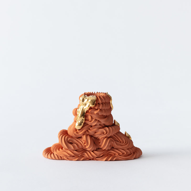Terra.Cotta Temple Candlestick With Gold Desire Drip (Petite)