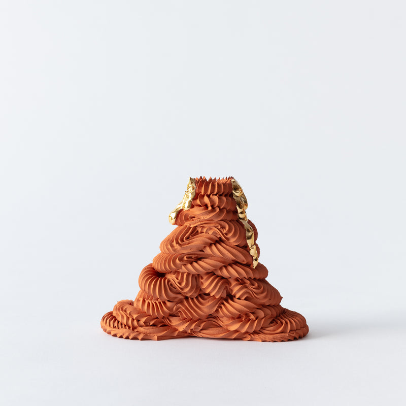 Terra.Cotta Temple Candlestick With Gold Desire Drip (Short)