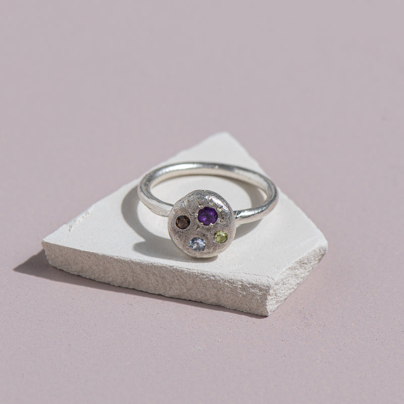 Sunrise Ring - Amethyst, Smokey Quartz, Peridot &amp; Blue Sapphire