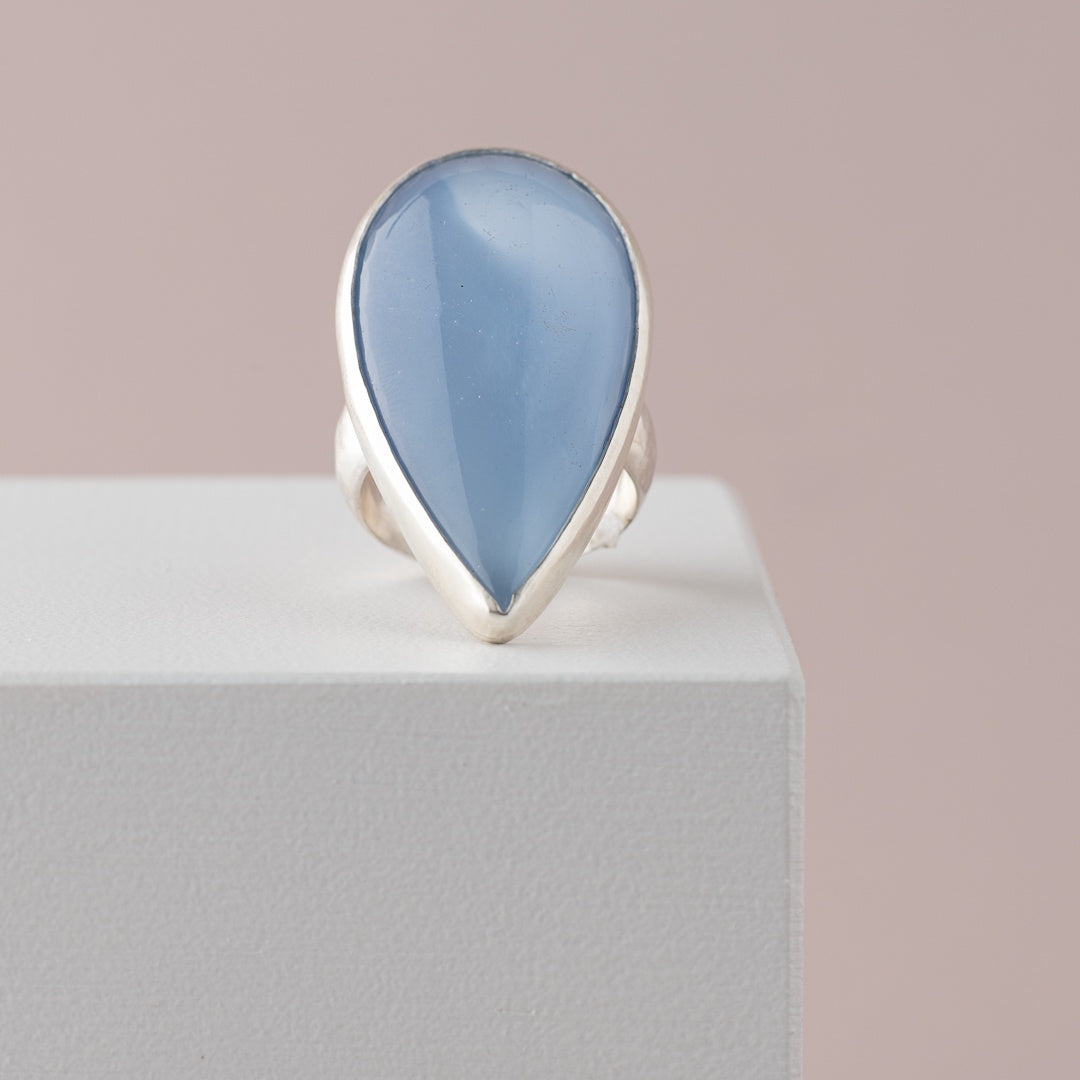 Glass Blue Teardrop Ring