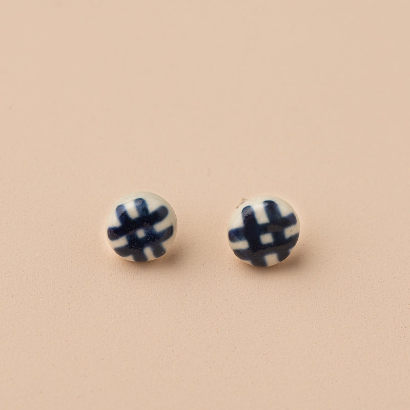 Indigo Gingham Stud Earrings - Boom Gallery