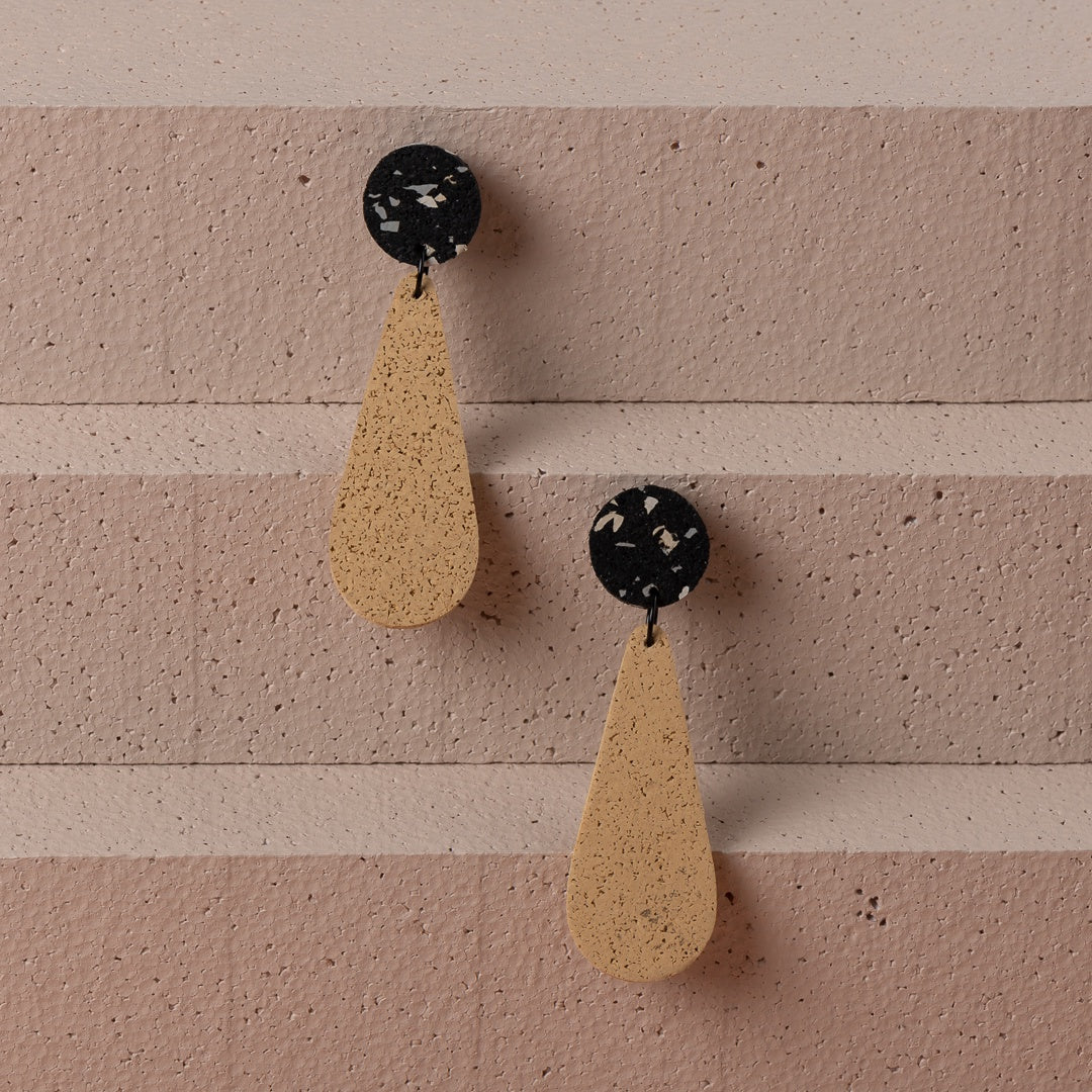 Exclamation Earrings (Black Speckle + Sand)