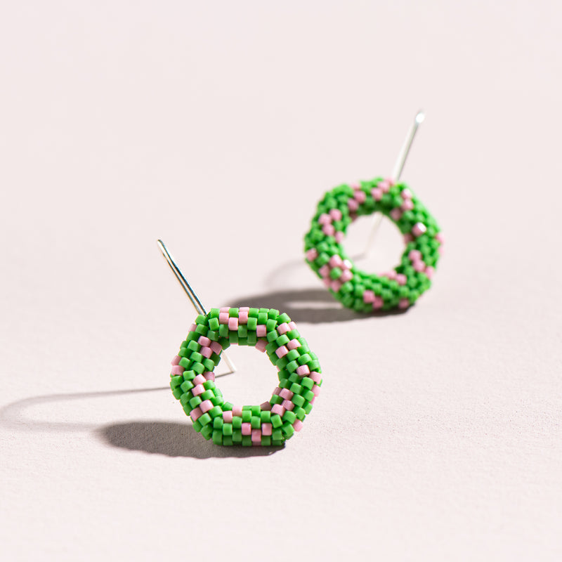 Link Earrings - Green/Pink