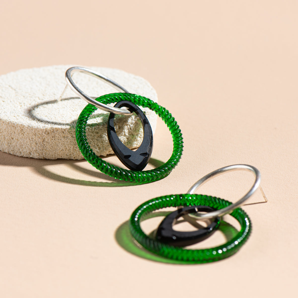 1920s Czechoslovakian Glass Earrings (black + green)