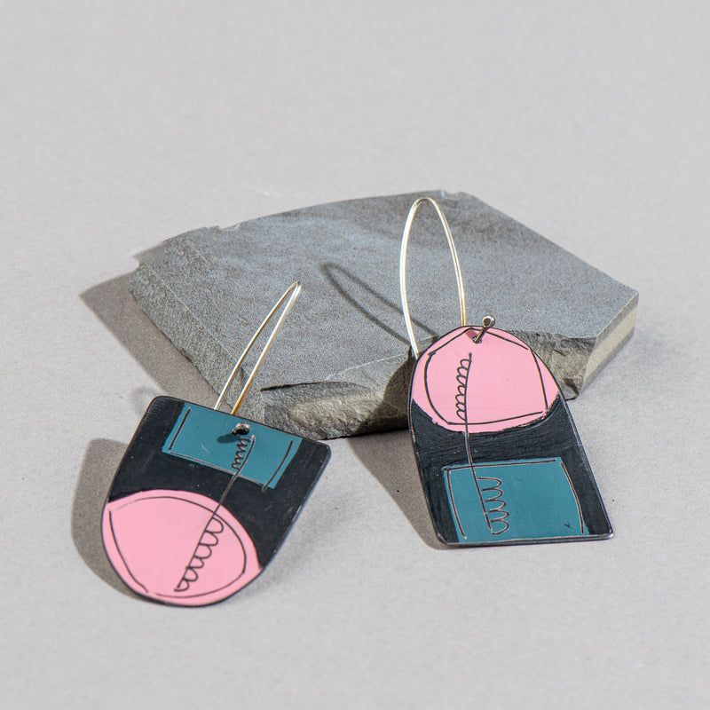 Reversible Apron Earrings (Pink, Grey, Black + White)