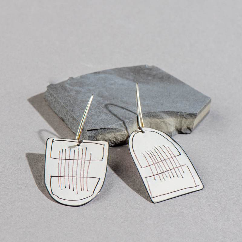 Reversible Apron Earrings (Pink, Grey, Black + White)