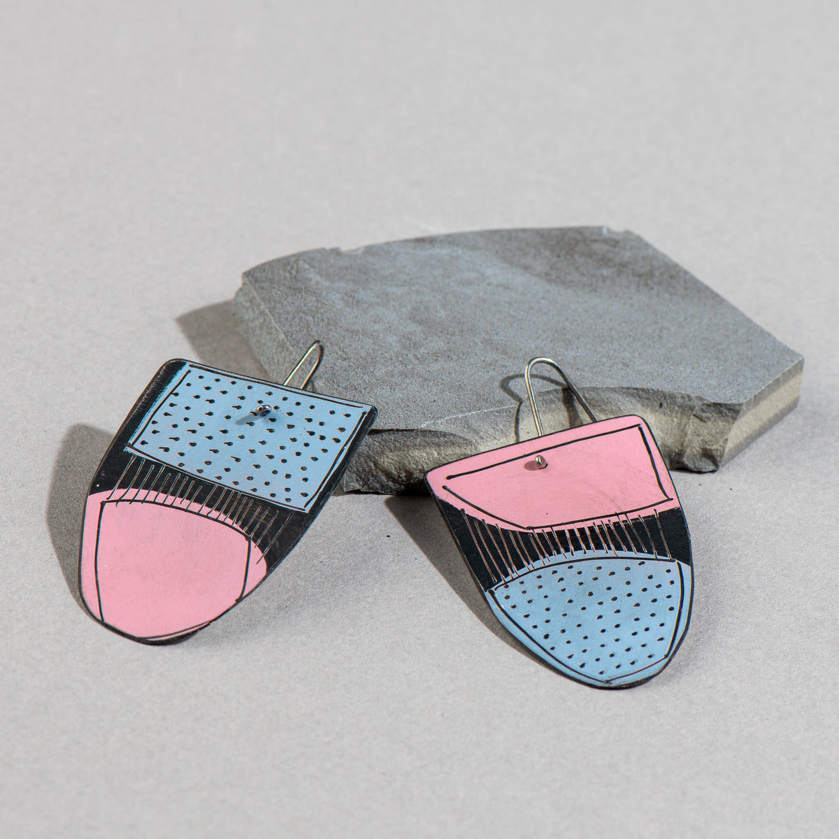 Reversible Apron Earrings (Pink, Blue, Black + White)