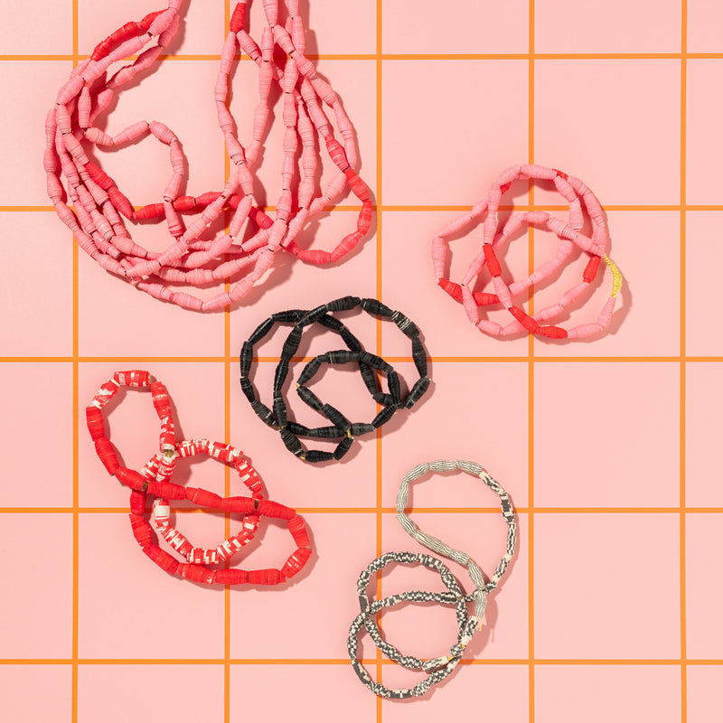 Multi String Necklace (pink + crimson)